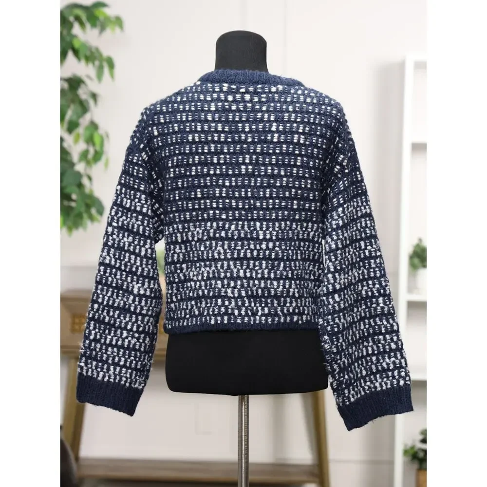 Quiet Luxury Preppy J.Crew Alpaca Wool Gold Button Cardigan Jacket Navy XS